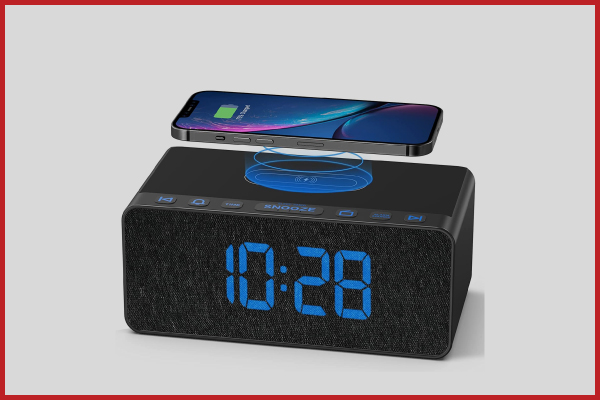 7. BUFFBEE Alarm Clock FM Radio Wireless Speaker for Bedroom